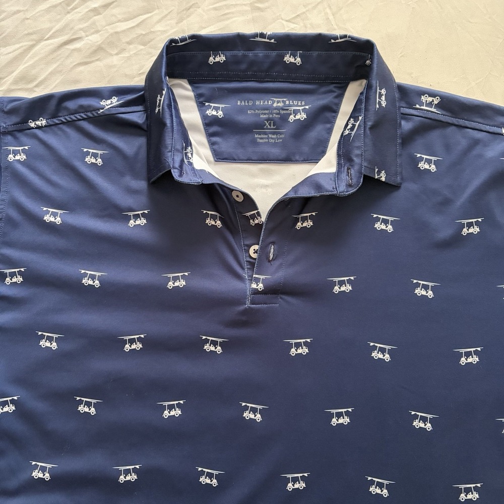 Bald Head Blues Golf Polo Short Sleeve All Over Golf Cart Print Men's L